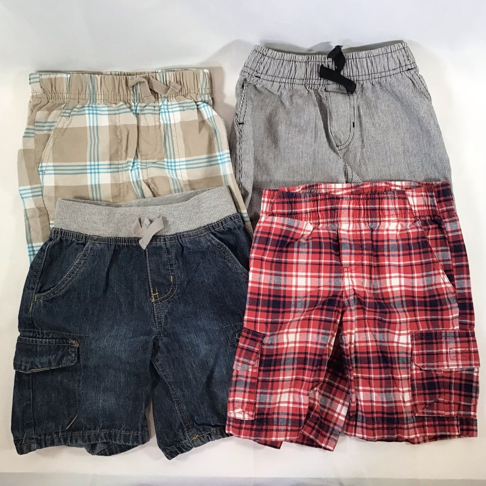 Carter’s Circo Cherokee 4 pairs shorts 4T Boys Plaid Denim Casual Elastic